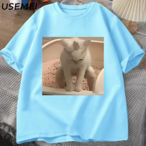 Komik Kedi T-shirt erkek Kısa Kollu T-shirt Baskı Tshirt Erkekler için Giyim Vintage Giysiler 3034