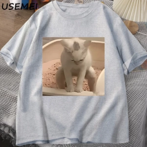 Komik Kedi T-shirt erkek Kısa Kollu T-shirt Baskı Tshirt Erkekler için Giyim Vintage Giysiler 3034