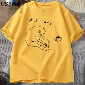 Komik Kurbağa Öz Bakım T-Shirt Retro Cottagecore Kurbağa baskılı tişört Kadın Erkek Yaz Yuvar 2831