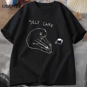 Komik Kurbağa Öz Bakım T-Shirt Retro Cottagecore Kurbağa baskılı tişört Kadın Erkek Yaz Yuvar 2831
