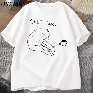 Komik Kurbağa Öz Bakım T-Shirt Retro Cottagecore Kurbağa baskılı tişört Kadın Erkek Yaz Yuvar 2831