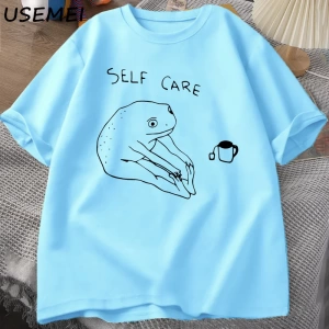 Komik Kurbağa Öz Bakım T-Shirt Retro Cottagecore Kurbağa baskılı tişört Kadın Erkek Yaz Yuvar 2831