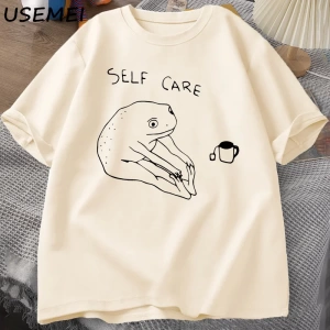 Komik Kurbağa Öz Bakım T-Shirt Retro Cottagecore Kurbağa baskılı tişört Kadın Erkek Yaz Yuvar 2831