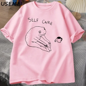 Komik Kurbağa Öz Bakım T-Shirt Retro Cottagecore Kurbağa baskılı tişört Kadın Erkek Yaz Yuvar 2831