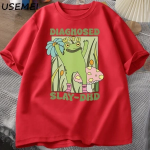 Komik kurbağa Slay ile teşhis-DHD T-shirt erkek Groovy kurbağa Meme T Shirt zihinsel sağlık T 2909