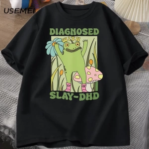 Komik kurbağa Slay ile teşhis-DHD T-shirt erkek Groovy kurbağa Meme T Shirt zihinsel sağlık T 2909
