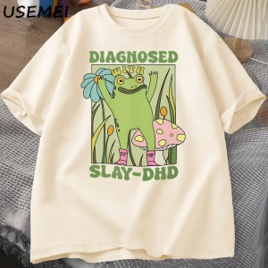 Komik kurbağa Slay ile teşhis-DHD T-shirt erkek Groovy kurbağa Meme T Shirt zihinsel sağlık T 2909