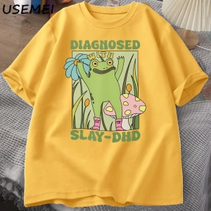 Komik kurbağa Slay ile teşhis-DHD T-shirt erkek Groovy kurbağa Meme T Shirt zihinsel sağlık T