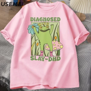 Komik kurbağa Slay ile teşhis-DHD T-shirt erkek Groovy kurbağa Meme T Shirt zihinsel sağlık T