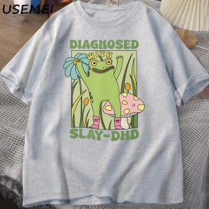 Komik kurbağa Slay ile teşhis-DHD T-shirt erkek Groovy kurbağa Meme T Shirt zihinsel sağlık T