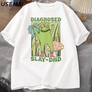 Komik kurbağa Slay ile teşhis-DHD T-shirt erkek Groovy kurbağa Meme T Shirt zihinsel sağlık T