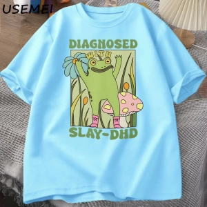 Komik kurbağa Slay ile teşhis-DHD T-shirt erkek Groovy kurbağa Meme T Shirt zihinsel sağlık T