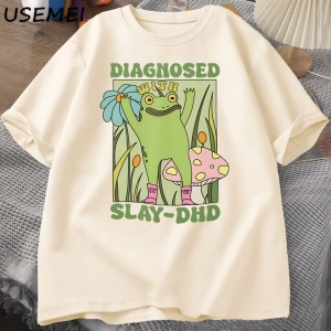 Komik kurbağa Slay ile teşhis-DHD T-shirt erkek Groovy kurbağa Meme T Shirt zihinsel sağlık T