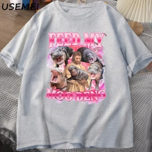 Komik Meme İsa Holding Moo Deng T-Shirt Hippo Moo Moo Dang sevgilisi Tshirt tayland hayvan gr 2995