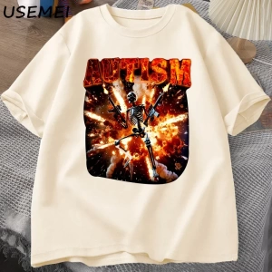 Komik Meme Tişörtleri Otistik İskelet T Shirt Kadın Erkek Otizm Sinirli T-shirt Moda Pamuk Ti 3056