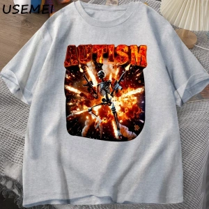 Komik Meme Tişörtleri Otistik İskelet T Shirt Kadın Erkek Otizm Sinirli T-shirt Moda Pamuk Ti 3056