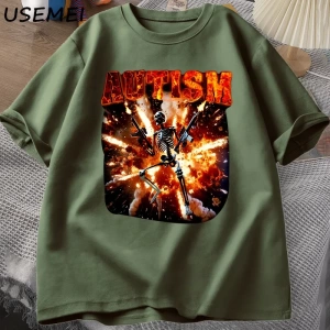 Komik Meme Tişörtleri Otistik İskelet T Shirt Kadın Erkek Otizm Sinirli T-shirt Moda Pamuk Ti 3056