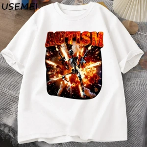 Komik Meme Tişörtleri Otistik İskelet T Shirt Kadın Erkek Otizm Sinirli T-shirt Moda Pamuk Ti 3056