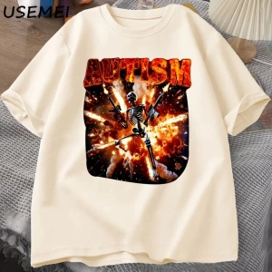 Komik Meme Tişörtleri Otistik İskelet T Shirt Kadın Erkek Otizm Sinirli T-shirt Moda Pamuk Ti