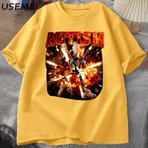Komik Meme Tişörtleri Otistik İskelet T Shirt Kadın Erkek Otizm Sinirli T-shirt Moda Pamuk Ti