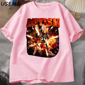 Komik Meme Tişörtleri Otistik İskelet T Shirt Kadın Erkek Otizm Sinirli T-shirt Moda Pamuk Ti