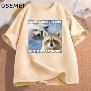 Komik Meme TShirt bazen düşünüyorum ama sonra komik çöp unutmak rakun kedi T-shirt koyu mizah 2942