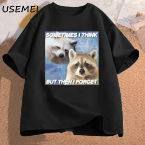 Komik Meme TShirt bazen düşünüyorum ama sonra komik çöp unutmak rakun kedi T-shirt koyu mizah 2942