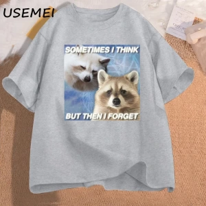 Komik Meme TShirt bazen düşünüyorum ama sonra komik çöp unutmak rakun kedi T-shirt koyu mizah 2942