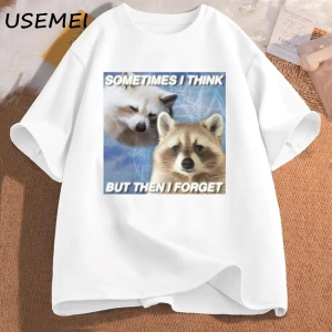 Komik Meme TShirt bazen düşünüyorum ama sonra komik çöp unutmak rakun kedi T-shirt koyu mizah 2942