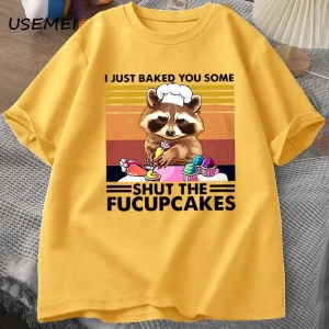 Komik T Shirt erkekler sevimli rakun fırında ben sadece size fırında T-shirt pamuk yaz kısa k 2979