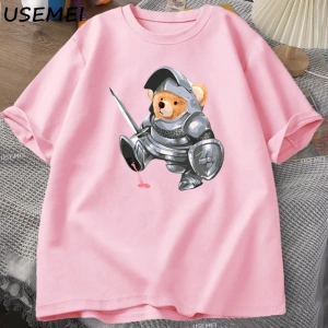 Komik Teddy Bear Grafik T Shirt Erkek Pamuk Kısa kollu tişört Kadın Giyim Baskı Moda Boy Tee  3084