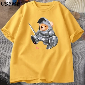 Komik Teddy Bear Grafik T Shirt Erkek Pamuk Kısa kollu tişört Kadın Giyim Baskı Moda Boy Tee  3084