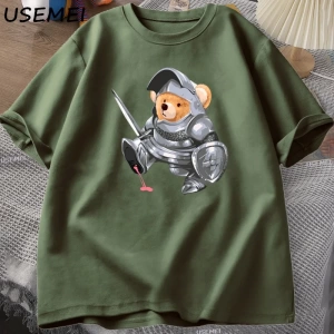 Komik Teddy Bear Grafik T Shirt Erkek Pamuk Kısa kollu tişört Kadın Giyim Baskı Moda Boy Tee  3084