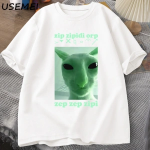 Komik Uzaylı Kedi Dank Meme T Shirt Erkekler Kadınlar için Brainrot T-shirt Aptal Cringe Tshi 2805