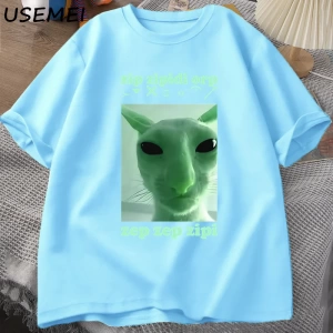 Komik Uzaylı Kedi Dank Meme T Shirt Erkekler Kadınlar için Brainrot T-shirt Aptal Cringe Tshi 2805