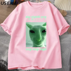 Komik Uzaylı Kedi Dank Meme T Shirt Erkekler Kadınlar için Brainrot T-shirt Aptal Cringe Tshi 2805