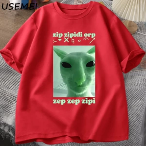 Komik Uzaylı Kedi Dank Meme T Shirt Erkekler Kadınlar için Brainrot T-shirt Aptal Cringe Tshi 2805