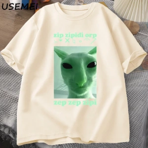 Komik Uzaylı Kedi Dank Meme T Shirt Erkekler Kadınlar için Brainrot T-shirt Aptal Cringe Tshi 2805