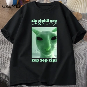 Komik Uzaylı Kedi Dank Meme T Shirt Erkekler Kadınlar için Brainrot T-shirt Aptal Cringe Tshi 2805