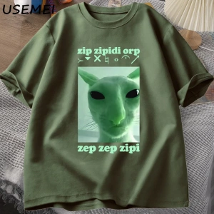 Komik Uzaylı Kedi Dank Meme T Shirt Erkekler Kadınlar için Brainrot T-shirt Aptal Cringe Tshi 2805