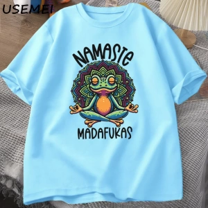 Komik Yoga T Shirt Kurbağa Öz Bakım T-Shirt Pamuk Kısa Kollu Pozitif Cottagecore Namaste Tee  2821