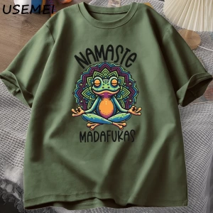 Komik Yoga T Shirt Kurbağa Öz Bakım T-Shirt Pamuk Kısa Kollu Pozitif Cottagecore Namaste Tee  2821