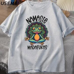 Komik Yoga T Shirt Kurbağa Öz Bakım T-Shirt Pamuk Kısa Kollu Pozitif Cottagecore Namaste Tee  2821