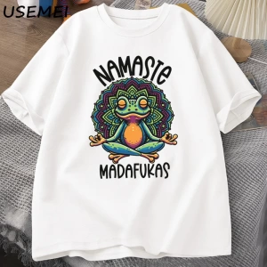 Komik Yoga T Shirt Kurbağa Öz Bakım T-Shirt Pamuk Kısa Kollu Pozitif Cottagecore Namaste Tee  2821