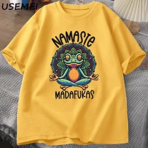 Komik Yoga T Shirt Kurbağa Öz Bakım T-Shirt Pamuk Kısa Kollu Pozitif Cottagecore Namaste Tee  2821