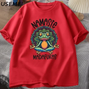 Komik Yoga T Shirt Kurbağa Öz Bakım T-Shirt Pamuk Kısa Kollu Pozitif Cottagecore Namaste Tee  2821