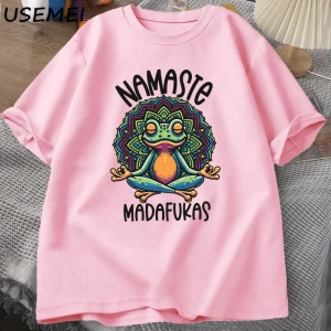 Komik Yoga T Shirt Kurbağa Öz Bakım T-Shirt Pamuk Kısa Kollu Pozitif Cottagecore Namaste Tee  2821