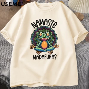 Komik Yoga T Shirt Kurbağa Öz Bakım T-Shirt Pamuk Kısa Kollu Pozitif Cottagecore Namaste Tee  2821