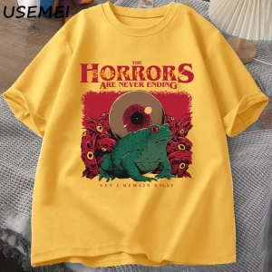 Korkular Asla Bitmeyen Kurbağa T-Shirt Aptal Kurbağa Korku Tshirt Komik Meme Grafik T Shirt V 2956