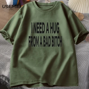 Kötü Bir Kucaklama İhtiyacım Var T-shirt Erkekler Pamuk Kısa Kollu TUmmer Baskı Rahat 2849